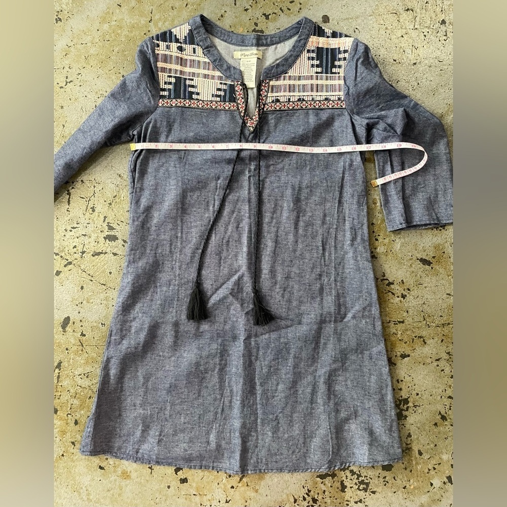 Flying Tomato Aztec Boho Chambray Embroidered 3/4 Sleeve Dress Size Small Petite - Picture 4 of 6